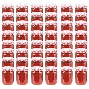 vidaXL Borcane de sticlă pentru gem capac alb și roșu, 48 buc, 230 ml imagine