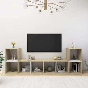 vidaXL Dulap TV 2 buc alb/stejar Sonoma 72x35x36, 5 cm, lemn prelucrat imagine