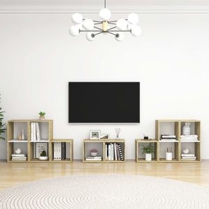 vidaXL Set de dulapuri TV, 8 piese, alb/stejar sonoma, lemn prelucrat imagine