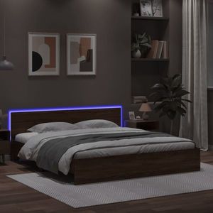 vidaXL Cadru de pat cu tăblie și LED, stejar maro, 180x200 cm imagine