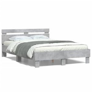 vidaXL Cadru de pat cu tăblie și LED, gri beton, 120x200 cm imagine