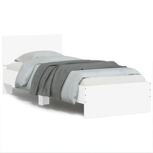 vidaXL Cadru de pat cu tăblie, alb, 90x200 cm, lemn prelucrat imagine