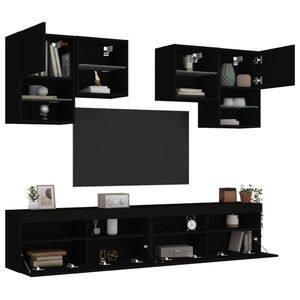 vidaXL Set comode TV de perete, 6 piese, cu lumini LED, negru imagine