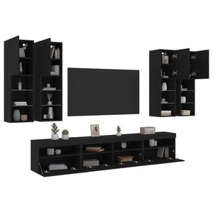 vidaXL Set comode TV de perete, 7 piese, cu lumini LED, negru imagine