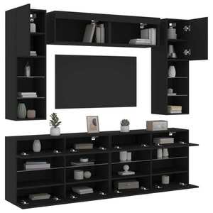 vidaXL Set comode TV de perete, 6 piese, cu lumini LED, negru imagine