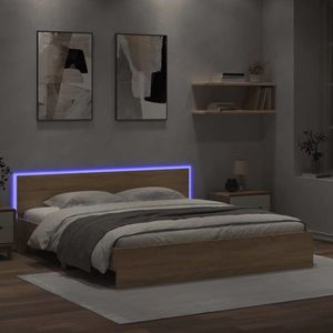 vidaXL Cadru de pat cu tăblie și LED, stejar sonoma, 180x200 cm imagine