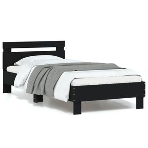 vidaXL Cadru de pat cu tăblie și lumini LED, negru, 90x190 cm imagine