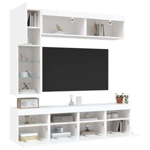 vidaXL Set comode TV de perete, 7 piese, cu lumini LED, alb imagine