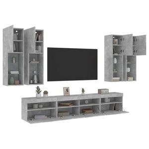 vidaXL Set comode TV de perete cu lumini LED, 7 piese, gri beton imagine