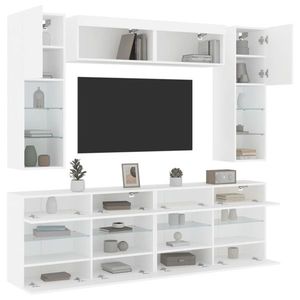 vidaXL Set comode TV de perete, 6 piese, cu lumini LED, alb imagine