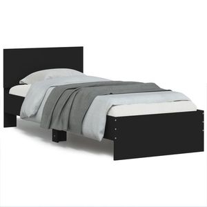 vidaXL Cadru de pat cu tăblie, negru, 90x200 cm, lemn prelucrat imagine