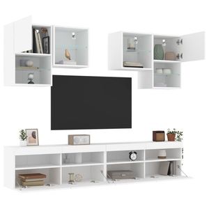 vidaXL Set comode TV de perete, 6 piese, cu lumini LED, alb imagine