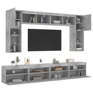 vidaXL Set comode TV de perete cu lumini LED, 8 piese, gri beton imagine