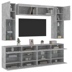 vidaXL Set comode TV de perete cu lumini LED, 6 piese, gri beton imagine