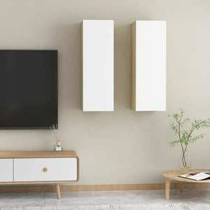 vidaXL Comode TV, 2 buc., alb și stejar Sonoma, 30, 5x30x90 cm imagine