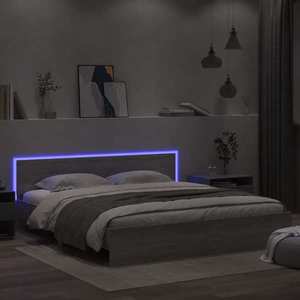 vidaXL Cadru de pat cu tăblie și LED, gri sonoma, 180x200 cm imagine