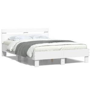 vidaXL Cadru de pat cu tăblie și LED, alb, 120x200 cm imagine
