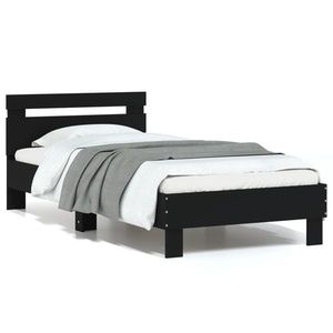 vidaXL Cadru de pat cu tăblie și lumini LED, negru, 75x190 cm imagine
