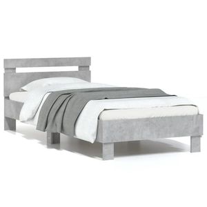 vidaXL Cadru de pat cu tăblie și lumini LED, gri beton, 75x190 cm imagine