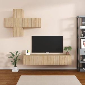 vidaXL Set dulapuri TV, 7 piese, stejar sonoma, lemn prelucrat imagine