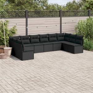 vidaXL Set canapele de grădină cu perne, 10 piese, negru, poliratan imagine