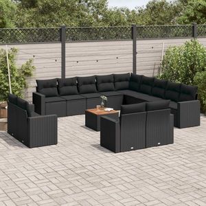 vidaXL Set mobilier de grădină cu perne, 14 piese, negru, poliratan imagine