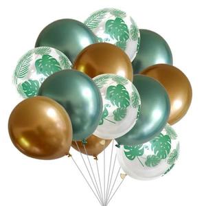 Set 15 Baloane Teno®, Model Frunze, Petreceri/Aniversari/Evenimente, o singura dimensiune, 3 culori, latex, verde/auriu/transparent imagine
