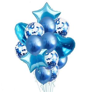 Set 14 Baloane Teno®, Confeti, Petreceri/Aniversari/Evenimente, Stea/Inima/Rotunde, 3 culori, latex, albastru imagine