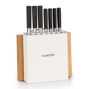 Klarstein Kitano Plus, Set de cuțite, set din 9 bucăți, suport din lemn, bucată din bambus pentru tăiere, albă imagine