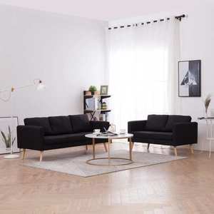 vidaXL Set canapele, 2 piese, negru, material textil imagine