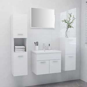 vidaXL Dulap cu chiuvetă de baie și oglindă, alb extralucios imagine