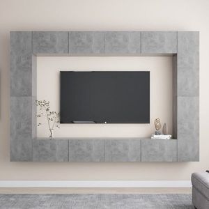 vidaXL Set de dulapuri TV, 8 piese, gri beton, lemn prelucrat imagine