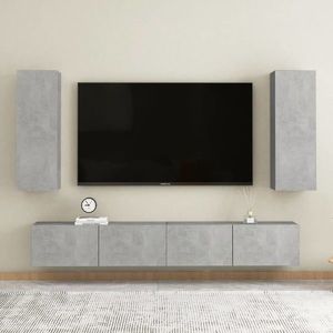 vidaXL Set dulapuri TV, 4 piese, gri beton, lemn prelucrat imagine
