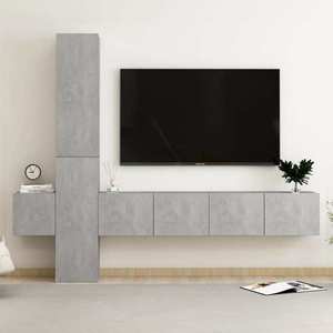 vidaXL Set de dulapuri TV, 5 buc., gri beton, lemn prelucrat imagine