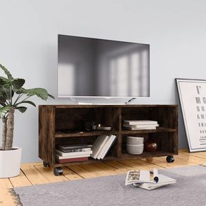 vidaXL Comodă TV cu roți, stejar fumuriu, 90x35x35 cm, lemn prelucrat imagine