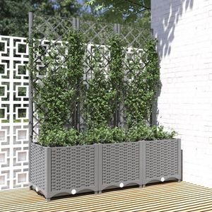 vidaXL Jardinieră de grădină cu spalier, gri deschis, 120x40x136cm, PP imagine
