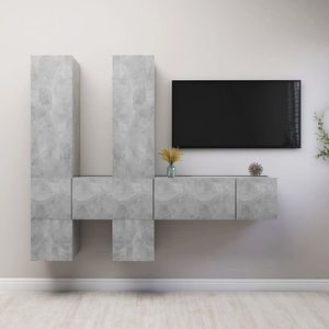 vidaXL Set de dulap TV, 7 piese, gri beton, lemn prelucrat imagine