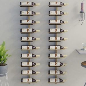 vidaXL Suport sticle de vin, de perete, 10 sticle, 2 buc, auriu, metal imagine