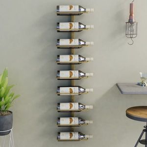 vidaXL Suport sticle de vin, de perete, 9 sticle, auriu, fier imagine
