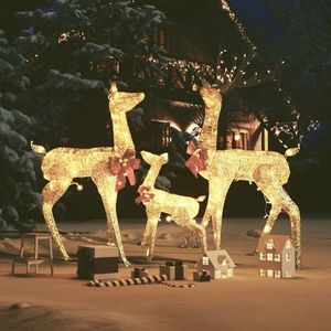 vidaXL Decorațiune de Crăciun familie reni, 201 LED-uri, auriu imagine