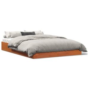 vidaXL Cadru de pat, maro ceruit, 135x190 cm, lemn masiv de pin imagine