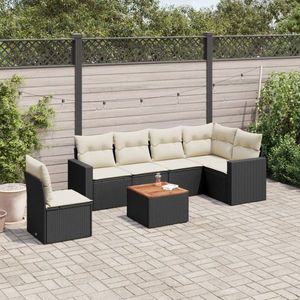 vidaXL Set canapele de grădină cu perne, 7 piese, negru, poliratan imagine
