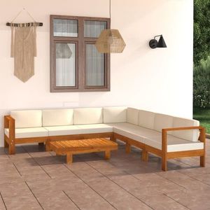 vidaXL Set mobilier grădină perne alb crem, 8 piese, lemn masiv acacia imagine
