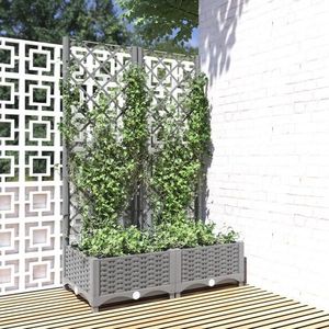vidaXL Jardinieră de grădină cu spalier gri deschis 80x40x121, 5 cm PP imagine