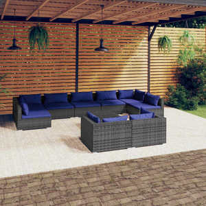 vidaXL Set mobilier de grădină cu perne, 10 piese, gri, poliratan imagine