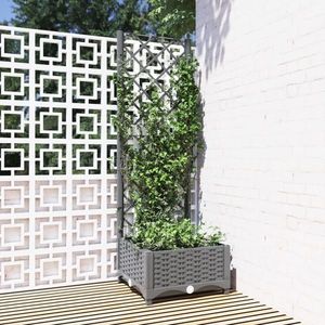 vidaXL Jardinieră de grădină cu spalier gri deschis 40x40x121, 5 cm PP imagine