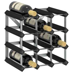 vidaXL Suport de vinuri, 12 sticle, negru, lemn masiv de pin imagine