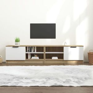 vidaXL Comodă TV, 2 buc., alb&stejar Sonoma, 80x35x36, 5 cm, lemn prelucrat imagine