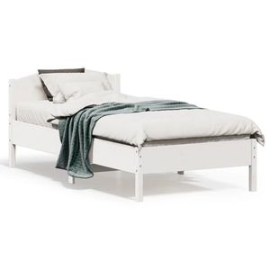 vidaXL Cadru de pat cu tăblie, alb, 90x190 cm, lemn masiv pin imagine