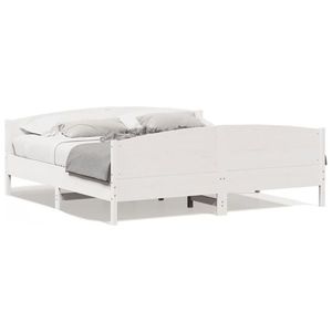 vidaXL Cadru pat cu tăblie 200x200 cm, alb, lemn masiv de pin imagine